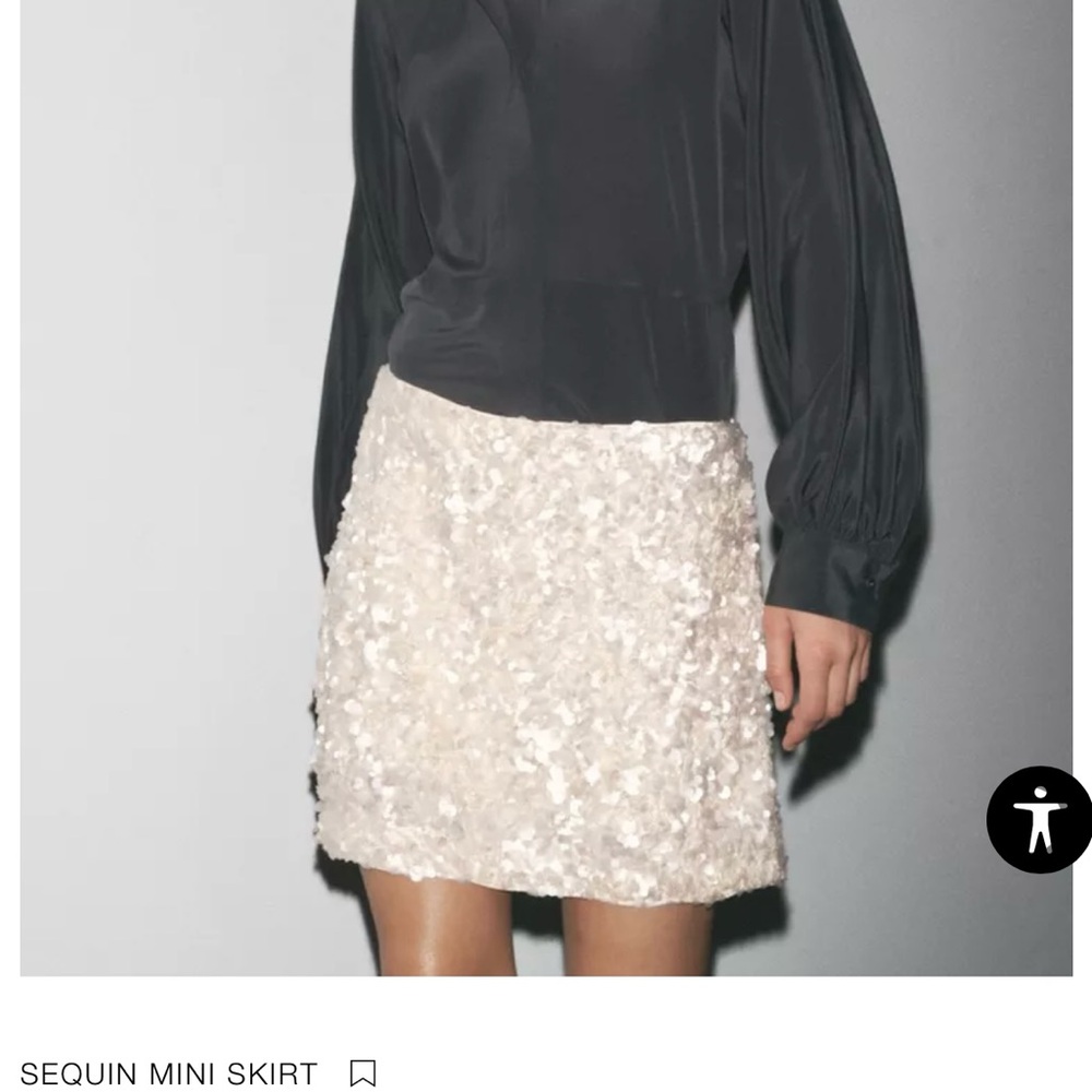Zara Cream Sequin Mini Skirt, size S
